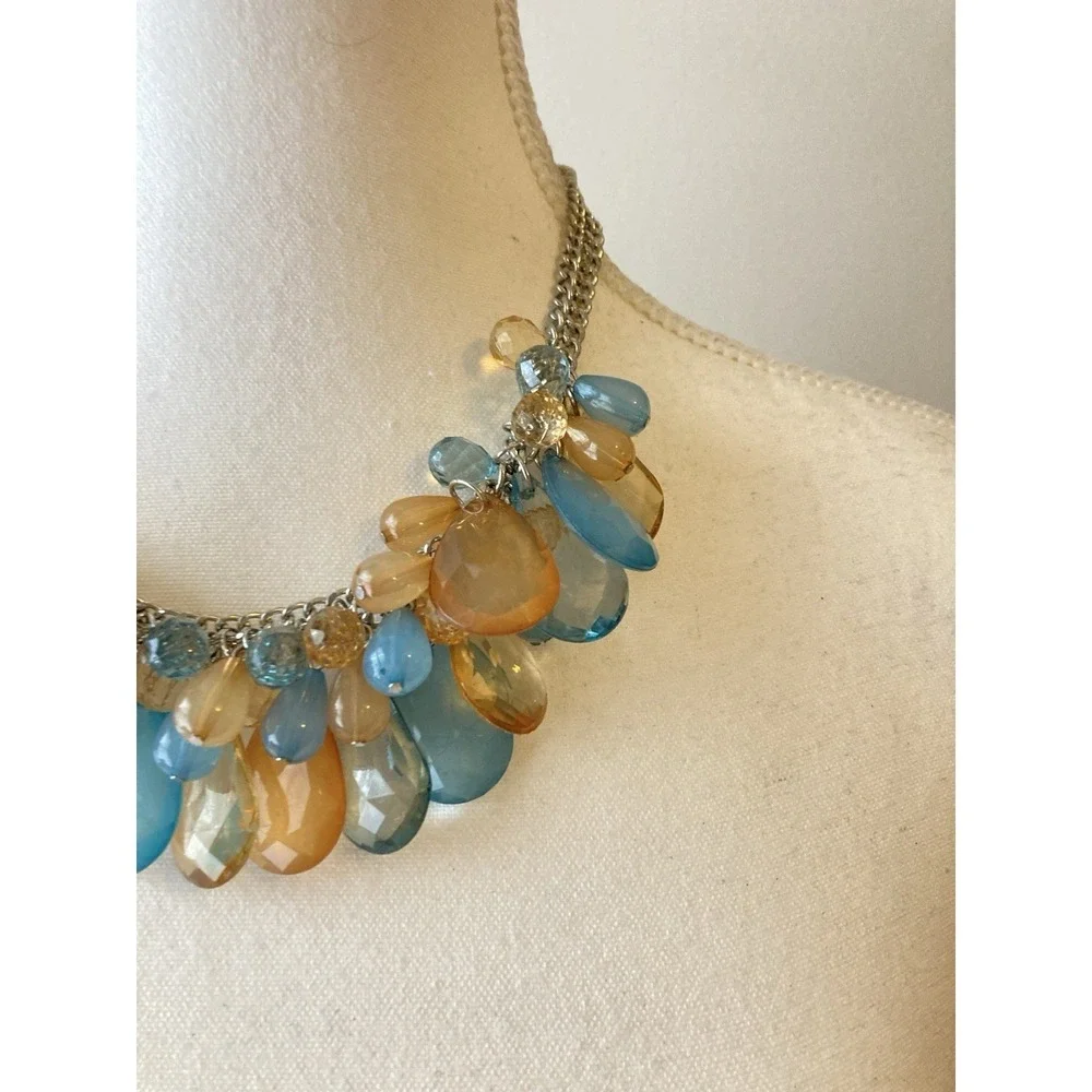 Colorful Acrylic Teardrop Necklace Blue‎ Orange Beaded Bib Collar Romantic
